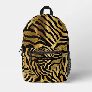 Black and Gold Animal Print (4) Printed Backpack