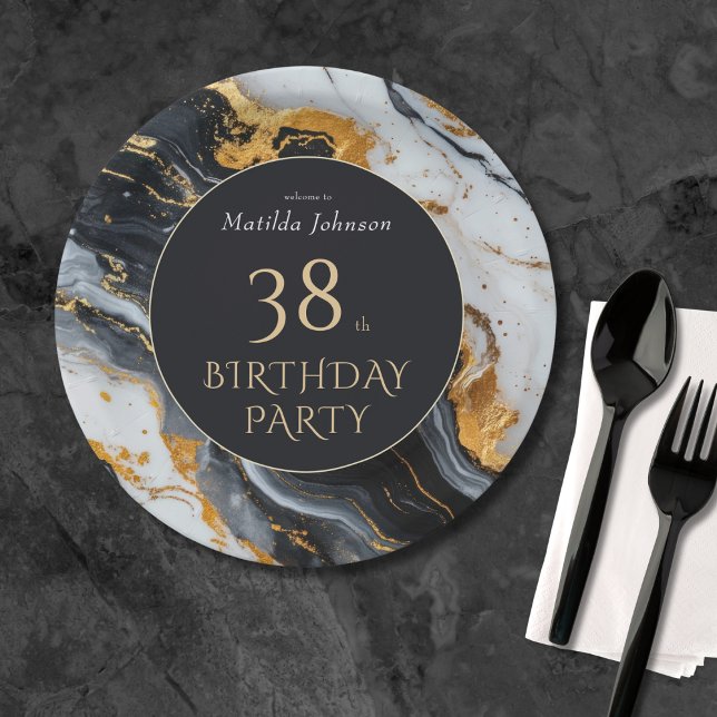 Black and Gold Any Age Birthday Paper Plate (Black and Gold Any Age Birthday Paper Plates)