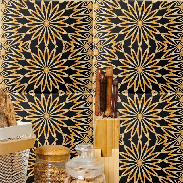 Black and Gold Arabesque Kaleidoscope Mosaic Tile (Creator Uploaded)