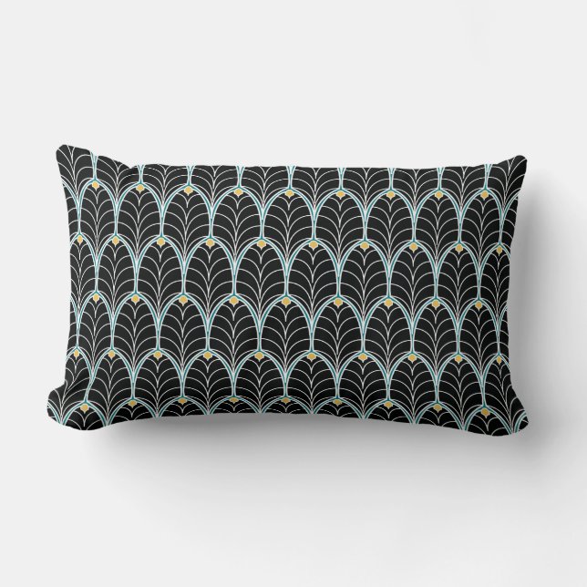Black and Gold Art Deco 1920s Pattern Lumbar Pillow (Front)