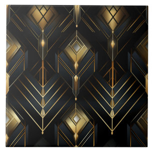 Black and Gold Art Deco Diamond Drops Tile