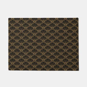 Black and Gold Art Deco Fan Flower Motif Doormat