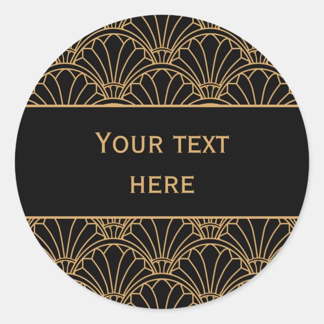  Black and Gold Art Deco Fan Flowers Motif  Classic Round Sticker (Front)