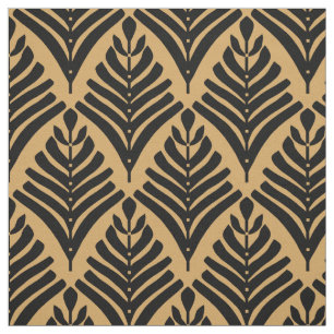 Black and Gold Art Deco Fan Flowers Pattern Fabric