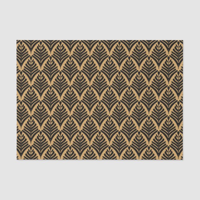 Black and Gold Art Deco Fan Flowers Pattern Tissue Paper (Front)