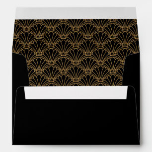 Black and Gold Art Deco Fan Flowers Wedding    Envelope