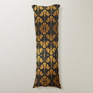 black and gold Art Deco fan pattern Body Pillow