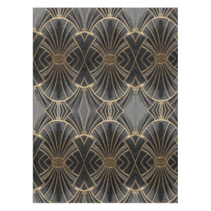 black and gold Art Deco fan pattern Tablecloth