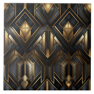 Black and Gold Art Deco Framed Diamonds Tile