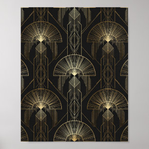 Black and Gold Art Deco Geometric Art Poster