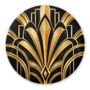 Black and Gold Art Deco Geometric Drawer Knob
