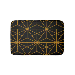 Black and gold art deco geometric pattern bath mat