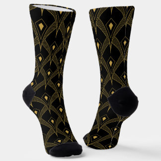 Black and gold art-deco geometric pattern socks