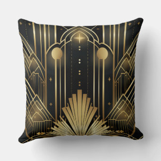 Black and Gold Art Deco - Geometric Vintage Elegan Throw Pillow