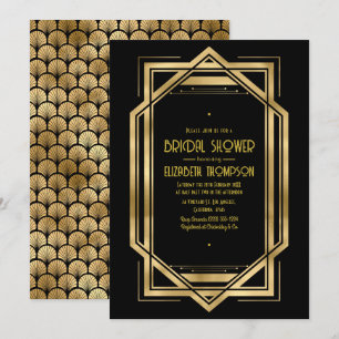 Black and Gold Art Deco Gold Bridal Shower Invitation