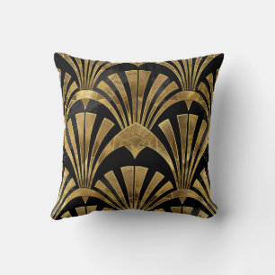 Black and gold art deco luxury pattern throw pillow