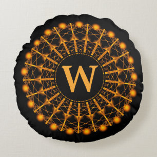 Black and Gold Art Deco Mandala - Personalized Round Pillow