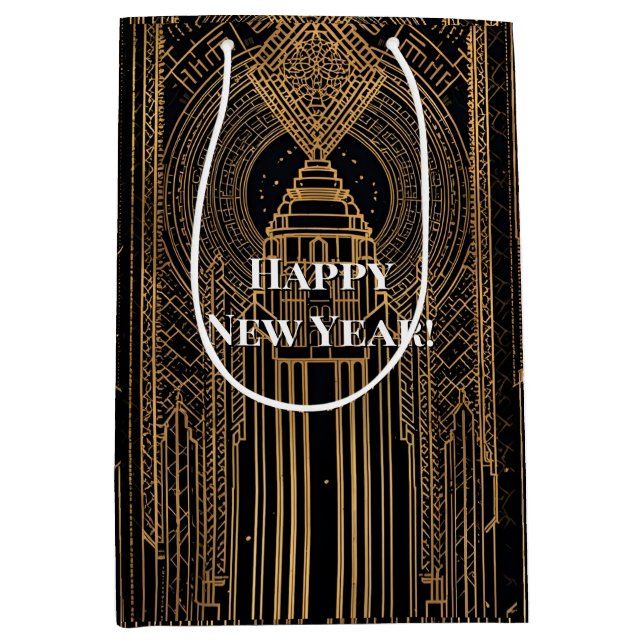 Black and Gold Art Deco Medium Gift Bag (Front)