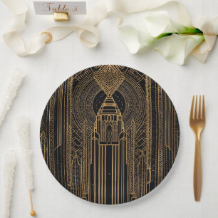Black and Gold Art Deco Paper Napkin Plate