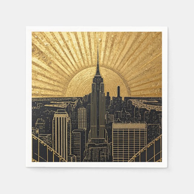 Black and Gold Art Deco Paper Napkins (Front)