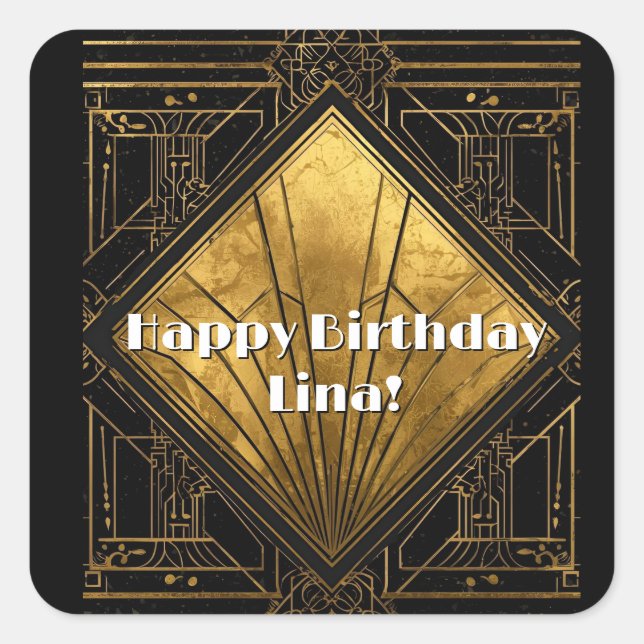 Black and Gold Art Deco Paper Napkins Square Sticker (Front)