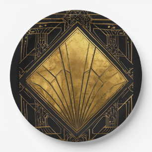 Black and Gold Art Deco  Paper Plate