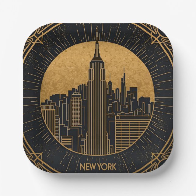 Black and Gold Art Deco Paper Plate (Front)