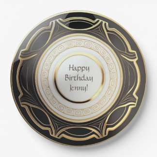 Black and Gold Art Deco Paper Plates Personalized