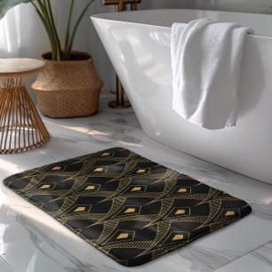 Black and gold art-deco pattern bath mat