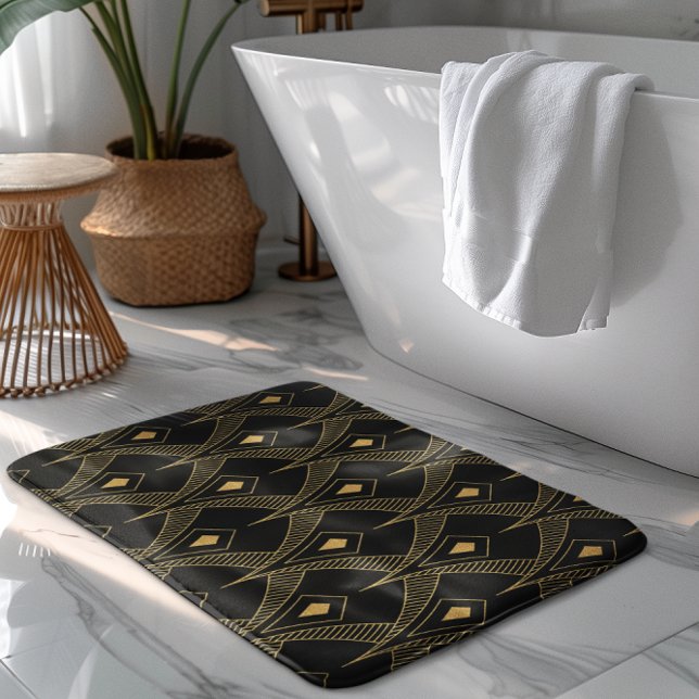 Black and gold art-deco pattern bath mat (Creator Uploaded)