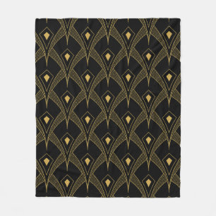 Black and gold art-deco pattern fleece blanket