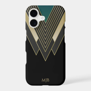 Black and Gold Art Deco Pattern with Any Monogram