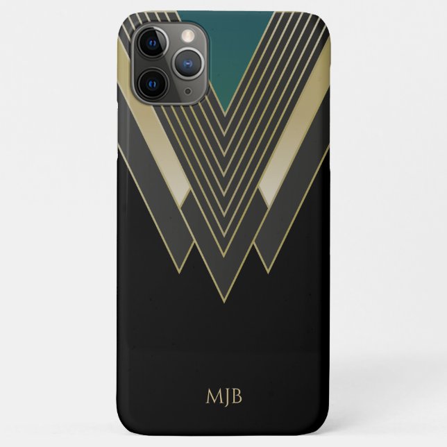 Black and Gold Art Deco Pattern with Monogram Case-Mate iPhone Case (Back)