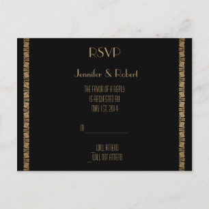 Black and Gold Art Deco Peacock RSVP Postcard