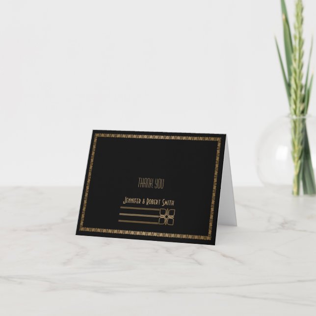 Black and Gold Art Deco Peacock Wedding Thank You (Front)