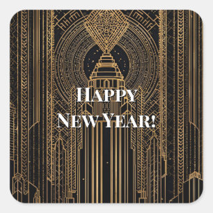 Black and Gold Art Deco Square Sticker