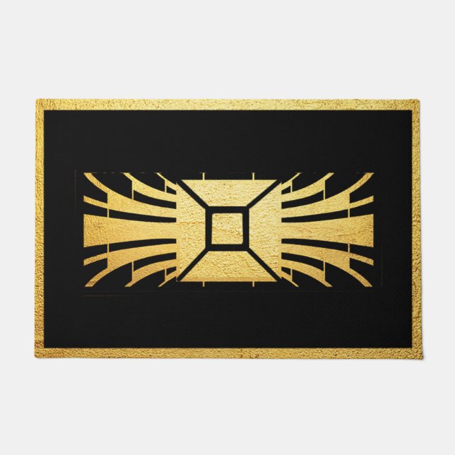 Black and Gold Art Deco Style Rug/Door Mat. Doormat (Front)