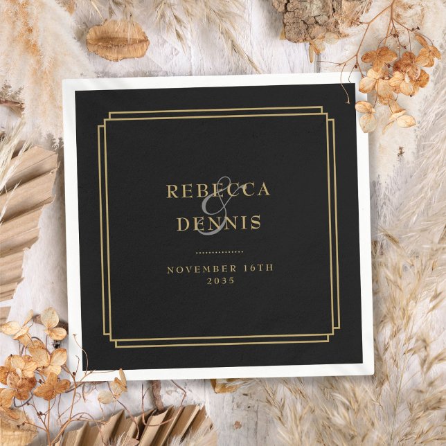 Black And Gold Art Deco Wedding Napkin (Black And Gold Art Deco Wedding Napkins)
