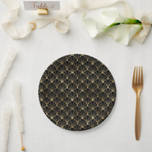 Black and Gold Art deco Wedding Party Paper Plate