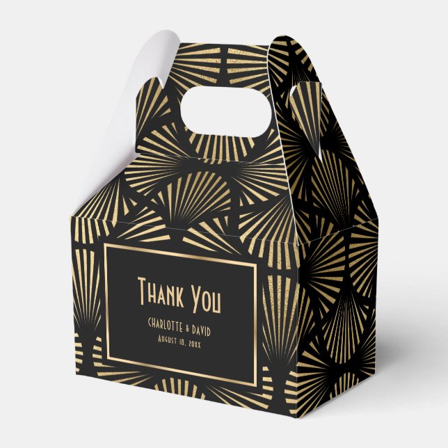Black and Gold Art Deco Wedding Thank You Favor Box (Front Side)