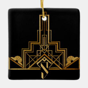 Black and Gold Art Nouveau/Deco Pattern on a Ceramic Ornament