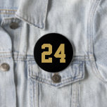 Black and Gold Athlete Jersey Number 3 Inch Round Button<br><div class="desc">Cheer on your favorite sports team, football player or just show off your school pride with a custom personalized spirit button! Personalize with a player's jersey number or other custom text. Perfect for football, basketball, baseball and soccer games! Create custom pins for the whole team, cheerleaders, parents and siblings to...</div>