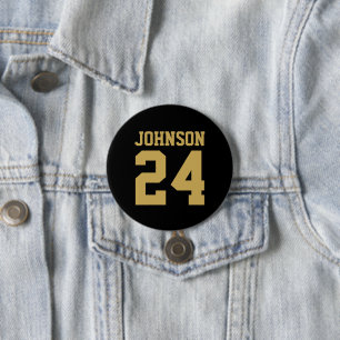 Black and Gold Athlete Name Jersey Number 3 Inch Round Button
