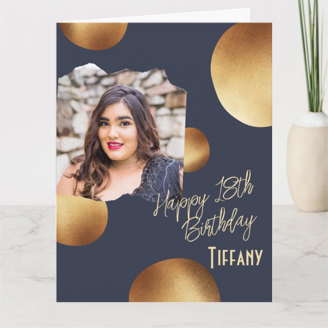Black and gold background photo birthday card  (Front)