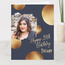 Black and gold background photo birthday card 