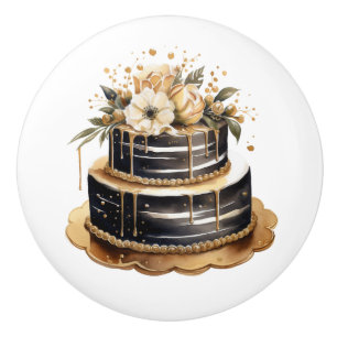 Black and Gold Bakery Ceramic Knobs