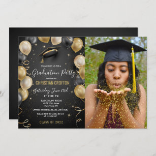 Black and Gold Balloon Graduation Party Invitation