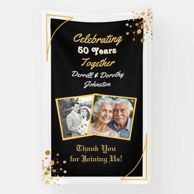 Black and Gold Balloons 50th Anniversary Banner (Vertical)
