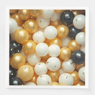 Black and Gold Balloons Anniversary Napkin