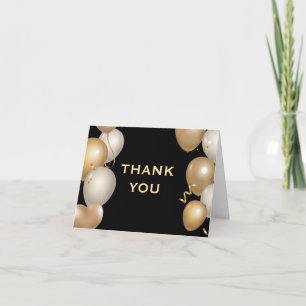 Black and Gold Balloons Confetti Thank You Card